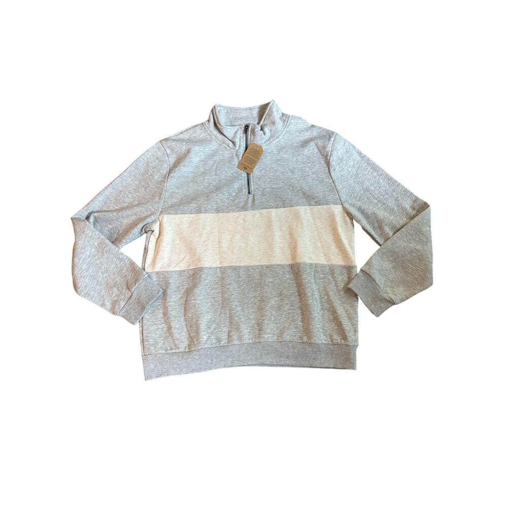 Eight Bells Mens XL Colorblock Heather Grey and White Quarter Zip Sweatshirt NWT